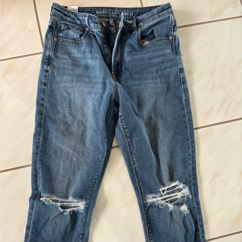 American Eagle Outfitters Blue Distressed Mom Jeans